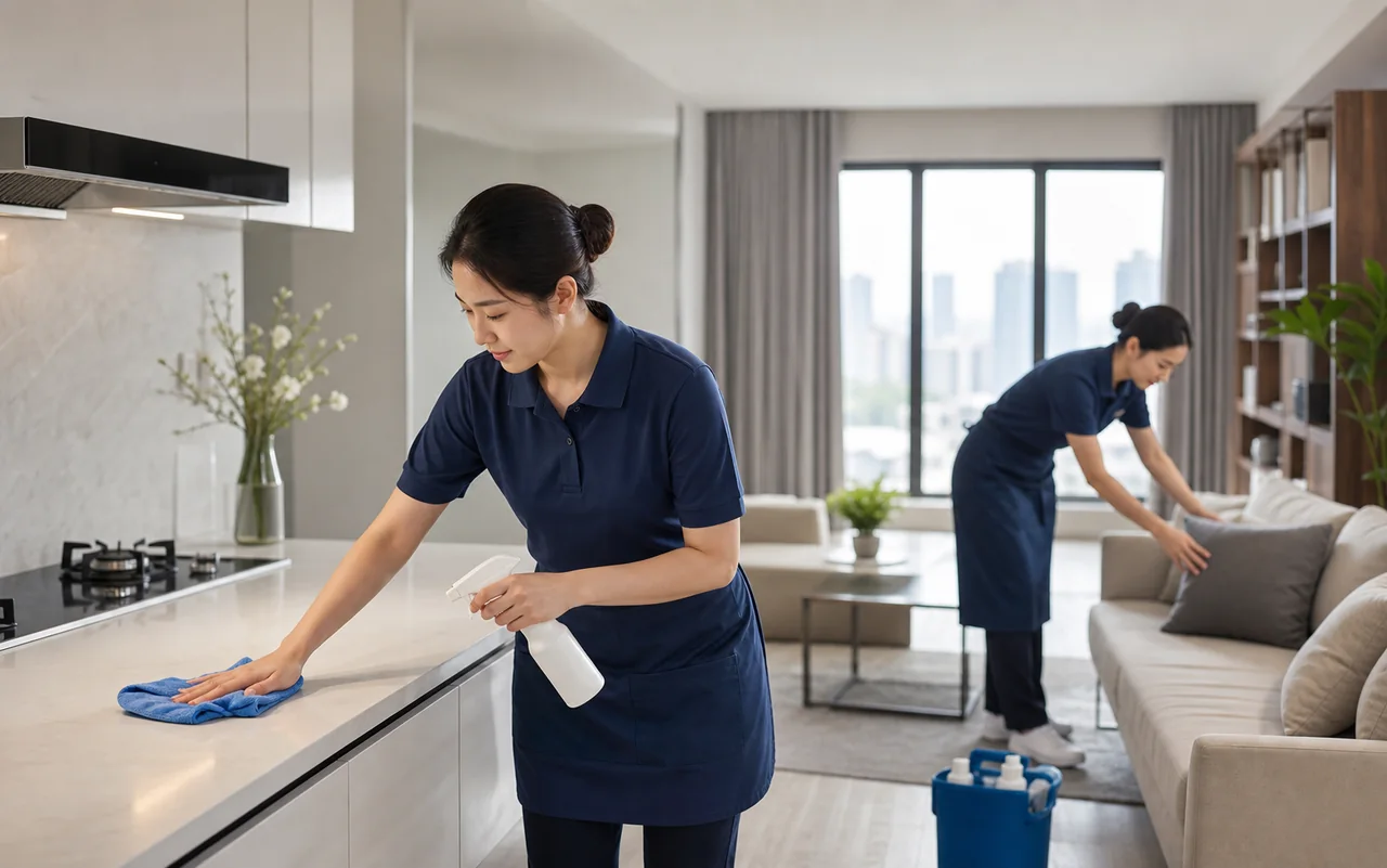 专业家庭保洁与收纳整理服务场景示意图
